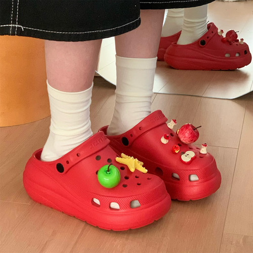 防滑户外穿夏厚底增高足弓洞洞鞋