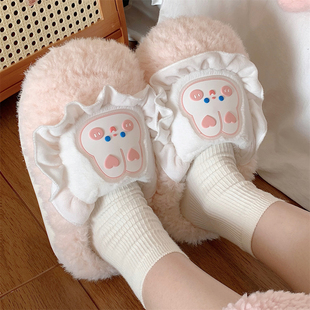 棉鞋 学生居家室内防滑踩屎感毛毛鞋 少女心可爱保暖棉拖鞋 女士冬季