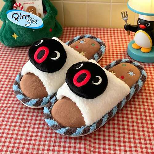 正版pingu企鹅一字棉拖男女拼色