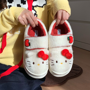 HelloKitty厚底可爱魔术贴面包鞋 正版 舒适加绒女学生防滑棉鞋 冬季