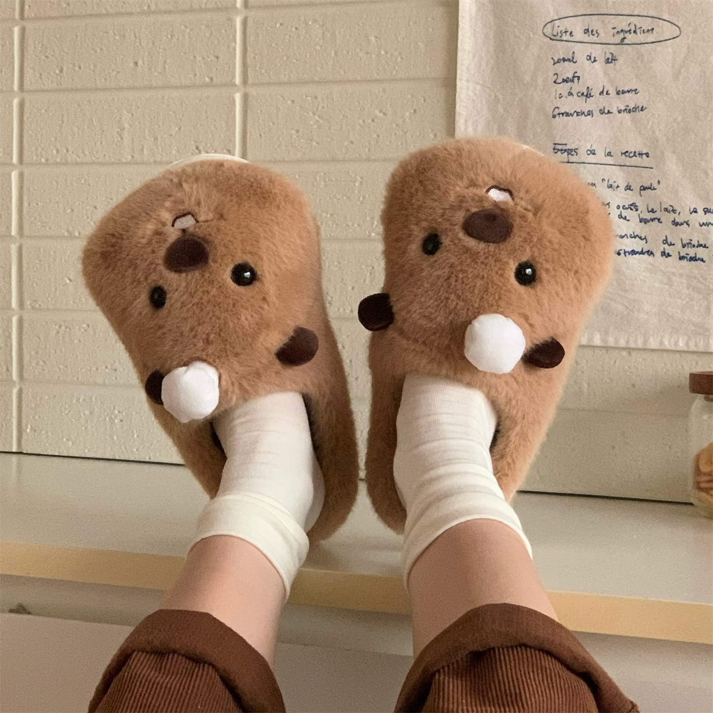 厨师帽土拨鼠棉拖鞋男女ins可爱