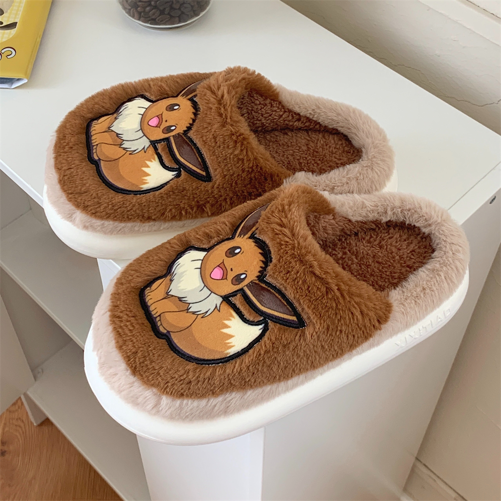 宝可梦伊布保暖防滑毛绒棉拖鞋