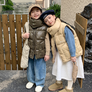 儿童羽绒服马甲2023新款男女童秋冬季中大童韩版围脖白鸭绒外套潮