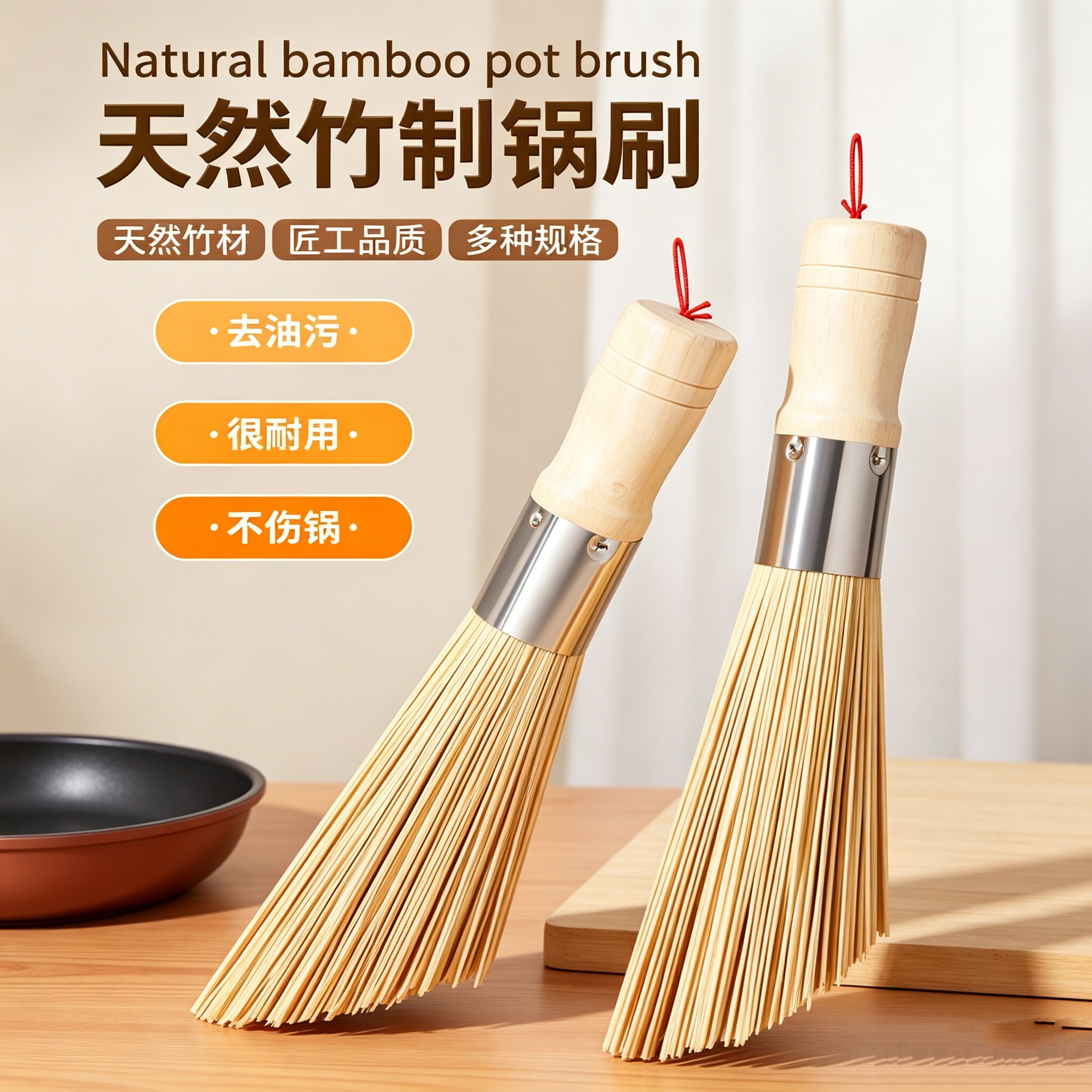 日本天然斜口竹专用锅刷洗锅神器