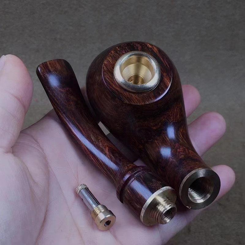 海南黄花梨紫油梨老料老爷烟斗蜘蛛纹仿古烟具把件男士过滤烟斗