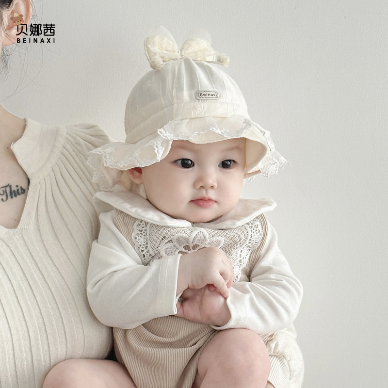 婴儿帽子春秋季薄款宝宝女公主风遮阳帽婴幼儿外出防晒夏季渔夫帽