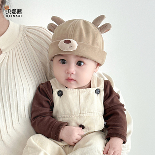 婴儿帽子春秋季薄款宝宝地主帽婴幼儿外出地主帽可调节瓜皮帽冬季