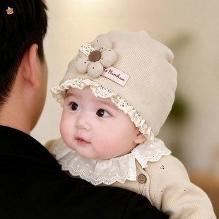 婴儿帽子秋冬季宝宝女洋气胎帽囟门帽婴幼儿小月龄外出护耳帽冬天