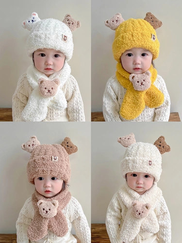 Детская зимняя шапка, детский милый шарф, бархатный комплект, коллекция 2023