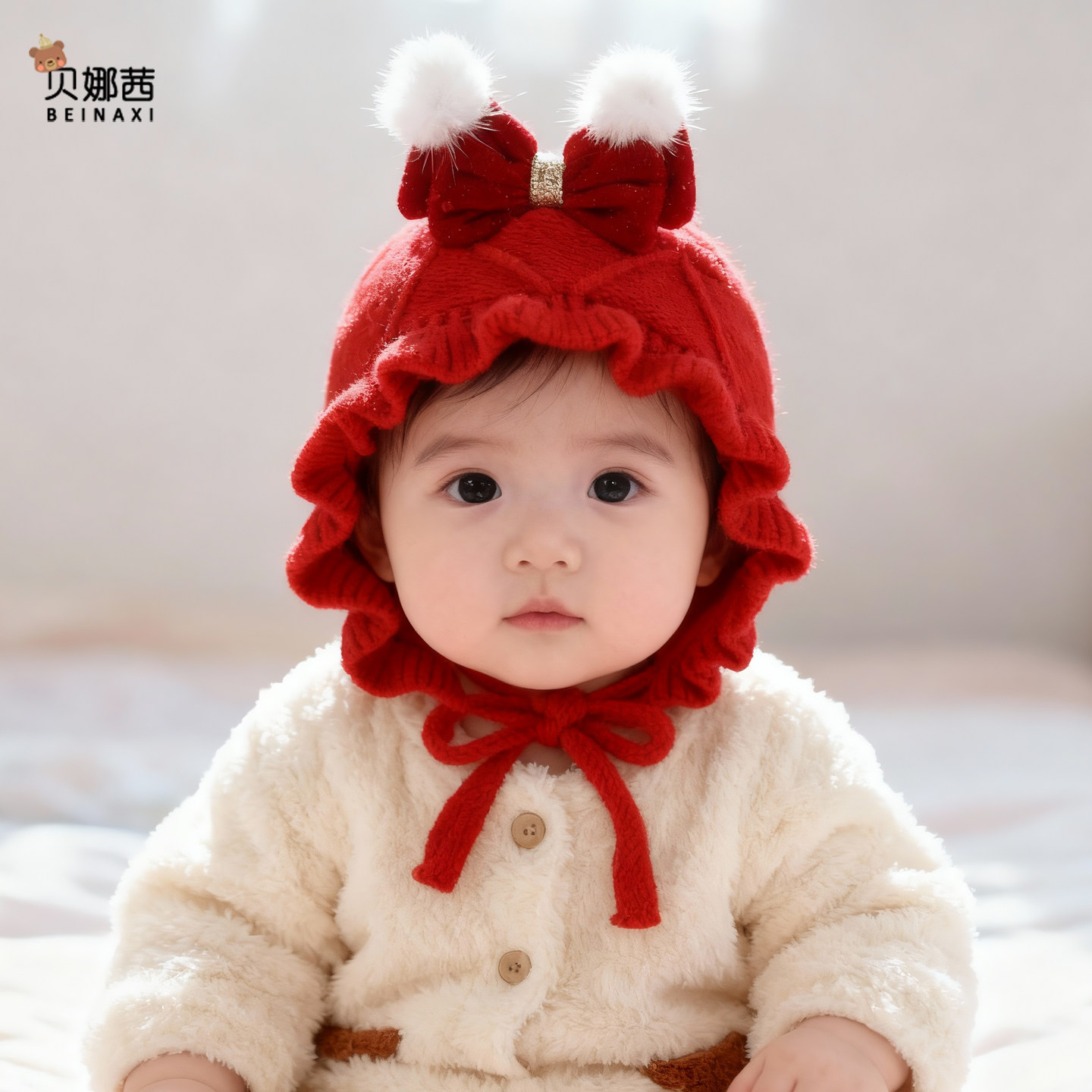 婴儿帽子秋冬季宝宝洋气红色满月护耳帽婴幼儿喜庆新年针织毛线帽,童装/婴儿装/亲子装,帽子,淘宝优惠券,粉丝福利购,淘宝优惠卷