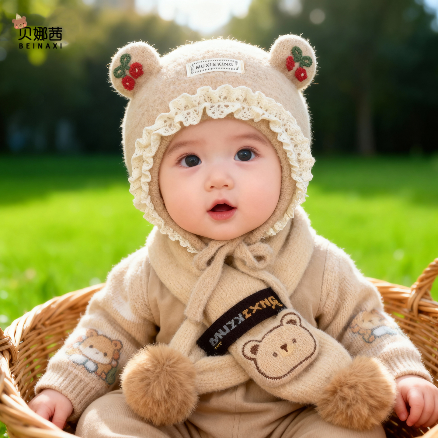 贝娜茜婴儿帽子毛线帽护耳帽冬天