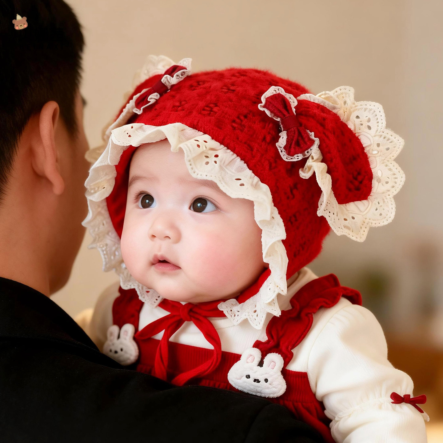 婴儿帽子秋冬季女宝宝红色周岁帽胎帽婴幼儿小月龄保暖喜庆护耳帽