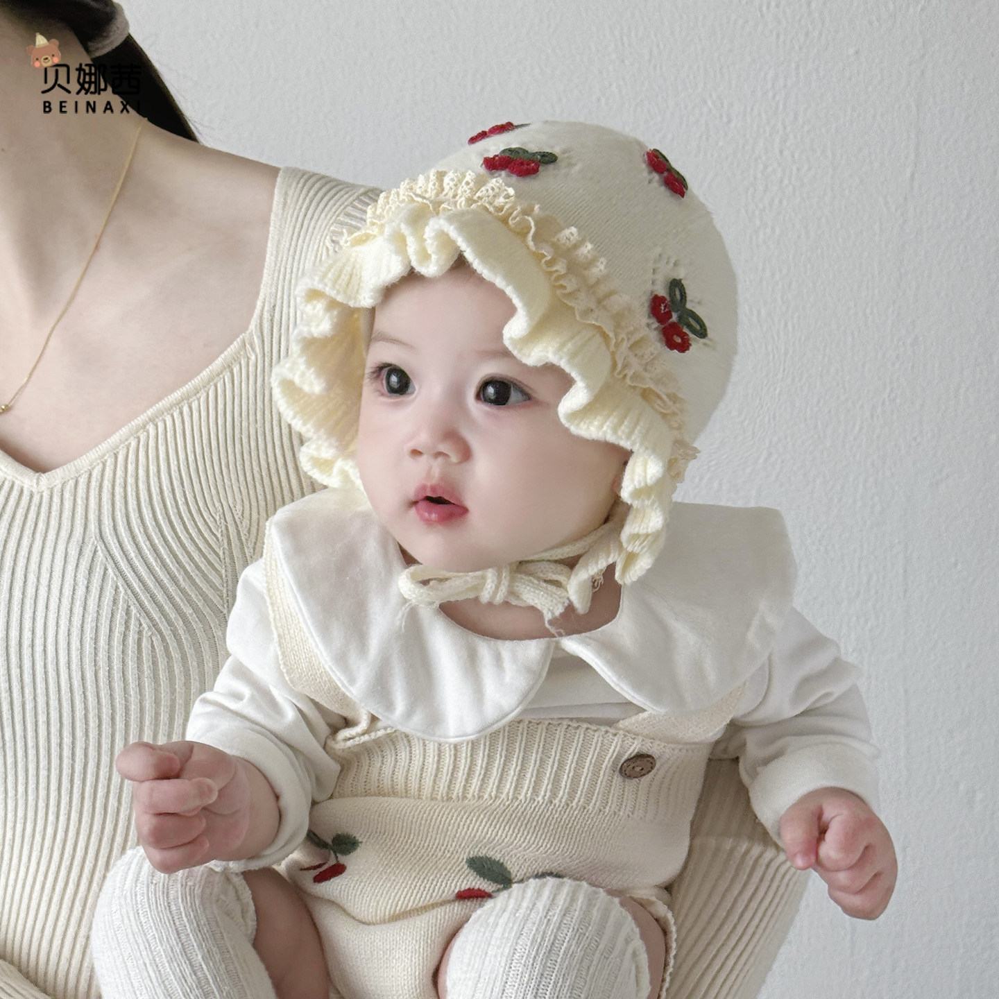 婴儿帽子秋冬宝宝女洋气针织帽婴幼儿公主风毛线帽冬季外出护耳帽