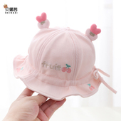 婴儿帽子春秋薄款 婴幼儿新生儿胎帽女宝宝渔夫帽遮阳防晒盆帽可调