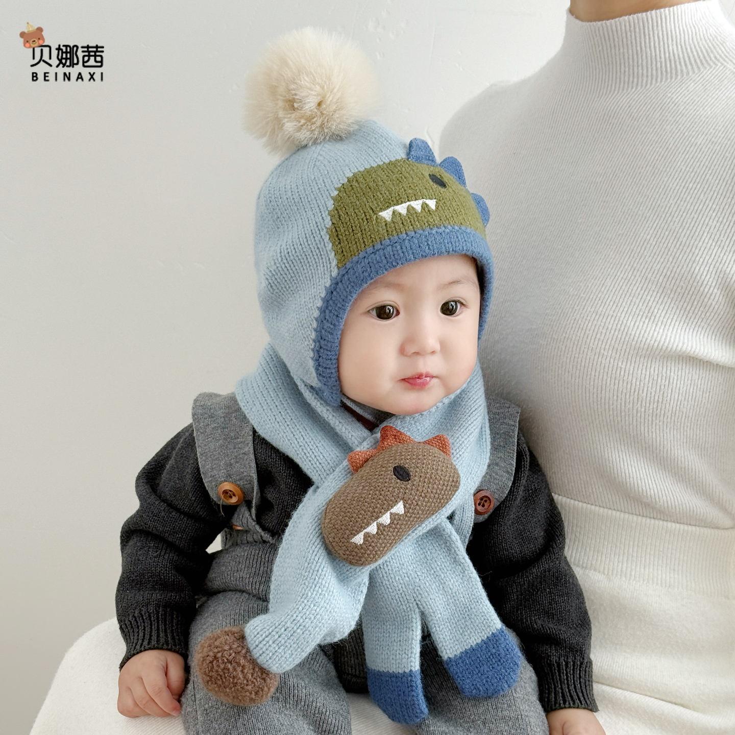 婴儿帽子秋冬季男宝宝可爱针织帽婴幼儿冬季毛线帽外出护耳帽围巾