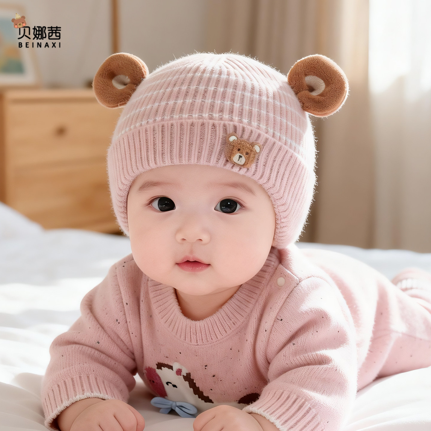婴儿帽子秋冬季初生新生宝宝外出加厚毛线帽婴幼儿防风保暖护耳帽