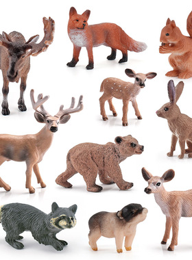 直销 仿真松鼠浣熊白尾鹿棕熊红狐兔子模型森林动物静态摆件