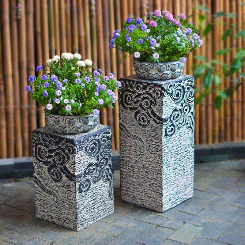 石墩子花盆雕刻拍摄道具院子做旧庭院门口底柱摆件花架人造石花坛