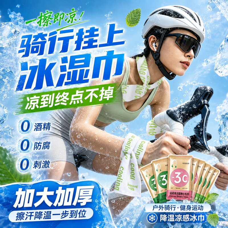 户外运动降温冷感湿巾!