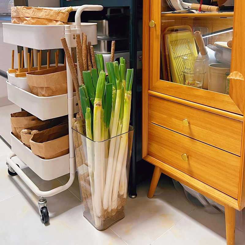 大葱铁棍山药收纳桶厨房葱姜蒜食材透明大容量整理筒置物架神器