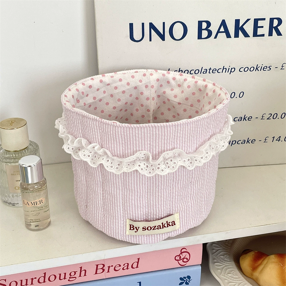 韩系ins芭蕾少女心布艺收纳篮桌面收纳整理筐圆筒杂物零食置物篮