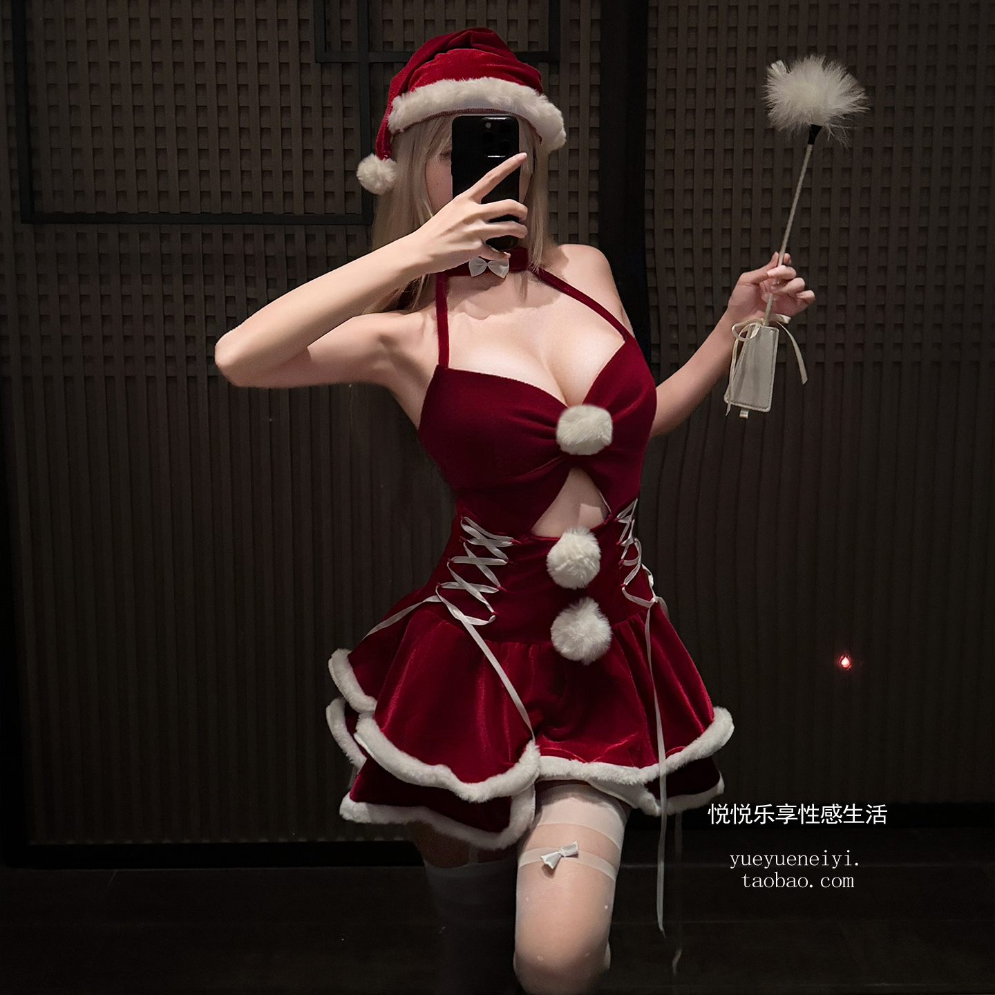 性感情趣丝绒红色吊带连衣裙COS圣诞套装夜店纯欲氛围感战袍制服