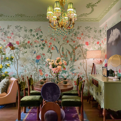 花鸟作旧斑驳美式墙壁纸