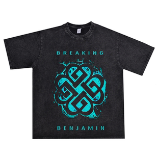 直喷金属Breaking Benjamin摇滚乐队水洗做旧T恤短袖棉男女宽松
