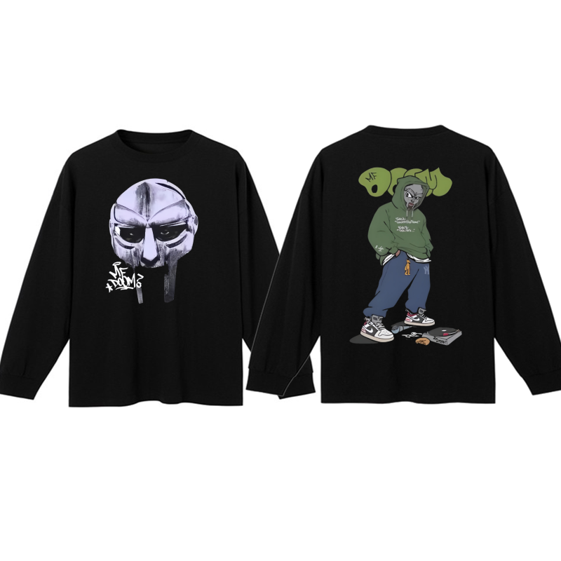 数码直喷HipHop说唱MF DOOM铁面孔乐队印花长袖T恤嘻哈短袖宽松