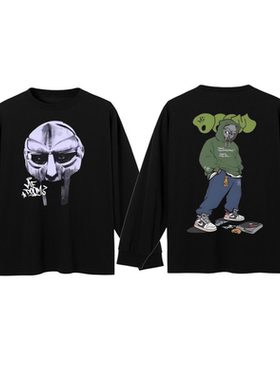 数码直喷HipHop说唱MF DOOM铁面孔乐队印花长袖T恤嘻哈短袖宽松