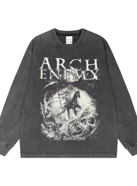 喷印Arch Enemy大敌乐队美式嘻哈复古高街长袖T恤重磅纯棉宽松