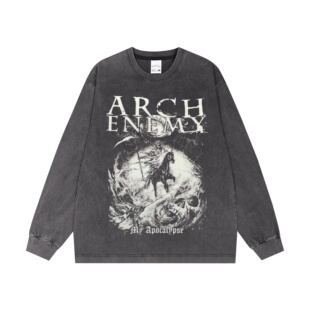 喷印Arch Enemy大敌乐队美式嘻哈复古高街长袖T恤重磅纯棉宽松