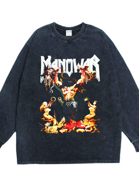 欧美Manowar战神乐队战士帮重金属摇滚宽松长袖T恤男女同款街头