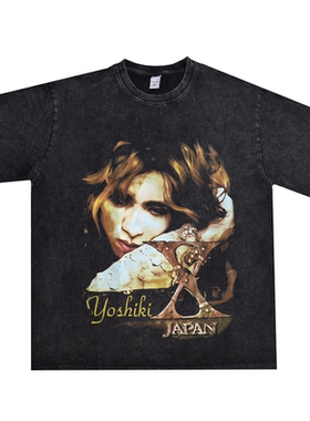 数码直喷X-JAPEN摇滚乐队YOSHIKI人像美式t恤复古宽松短袖vintage