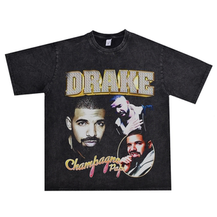 说唱歌手德雷克Drake公鸭Drizzy饶舌嘻哈印花纯棉T恤短袖男女宽松