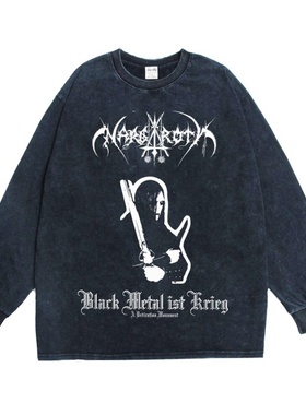 数码直喷摇滚Nargaroth乐队印花长袖T恤重磅纯棉宽松男女嘻哈国潮