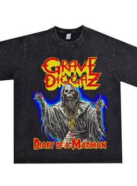 数码直喷东岸硬核说唱Gravediggaz掘墓者乐队水洗做旧T恤短袖宽松