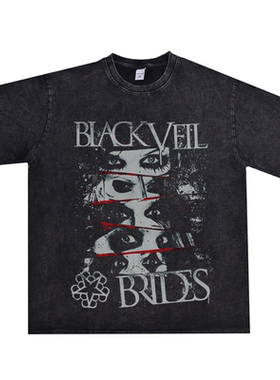 后硬核金属摇滚Black Veil Brides黑色面纱的新娘乐队水洗做旧T恤