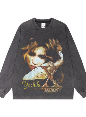 数码直喷X-JAPEN摇滚乐队YOSHIKI人像美式t恤复古宽松短袖vintage