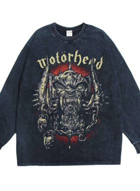直喷重金属摇滚新浪潮Motorhead摩托头乐队印花长袖T恤重磅纯棉