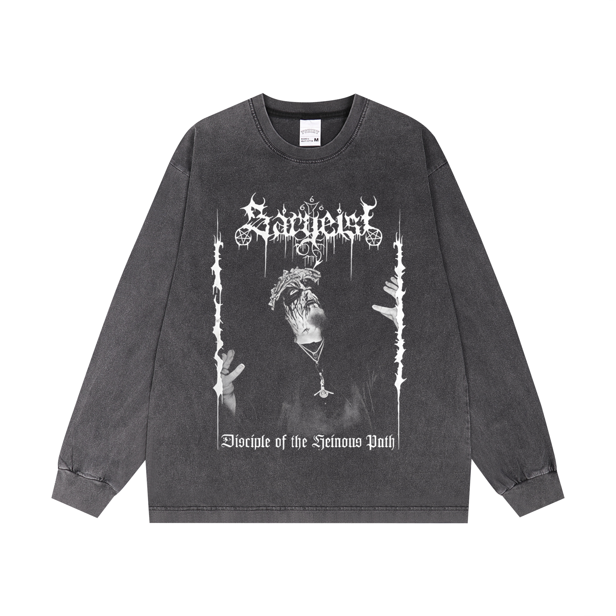 数码直喷SARGEIST黑金属乐队朋克摇滚长袖T恤纯棉宽松复古做旧