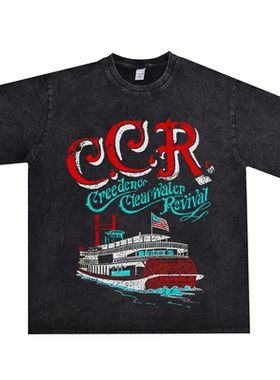 Creedence Clearwater Revival克里登斯清水复兴水洗做旧T恤