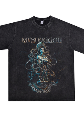 数码直喷金属摇滚Meshuggah乐队做旧T恤短袖宽松纯棉可定制重磅