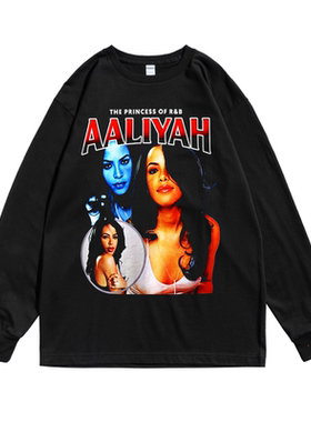 欧美蓝调歌手艾莉雅Aaliyah印花女个性长袖街头T恤男女同款宽松版