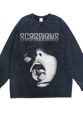 数码直喷Scorpions蝎子乐队重金属摇滚印花长袖T恤重磅纯棉复古