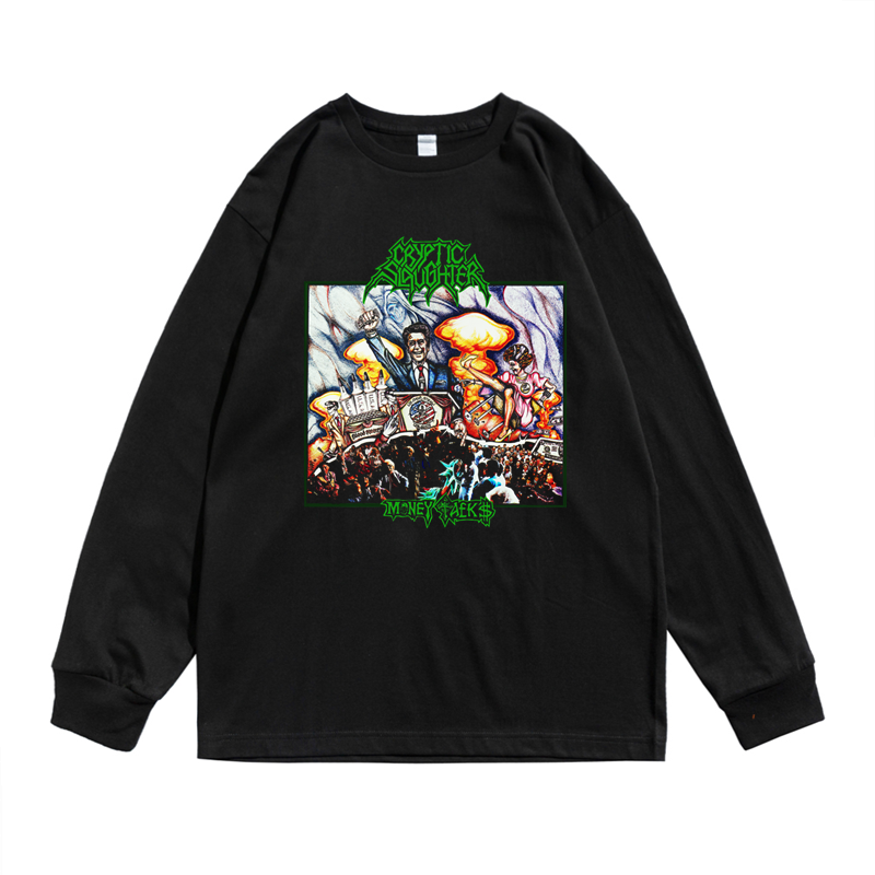 硬核敲击金属摇滚Cryptic Slaughter隐秘屠宰乐队印花长袖T恤男女