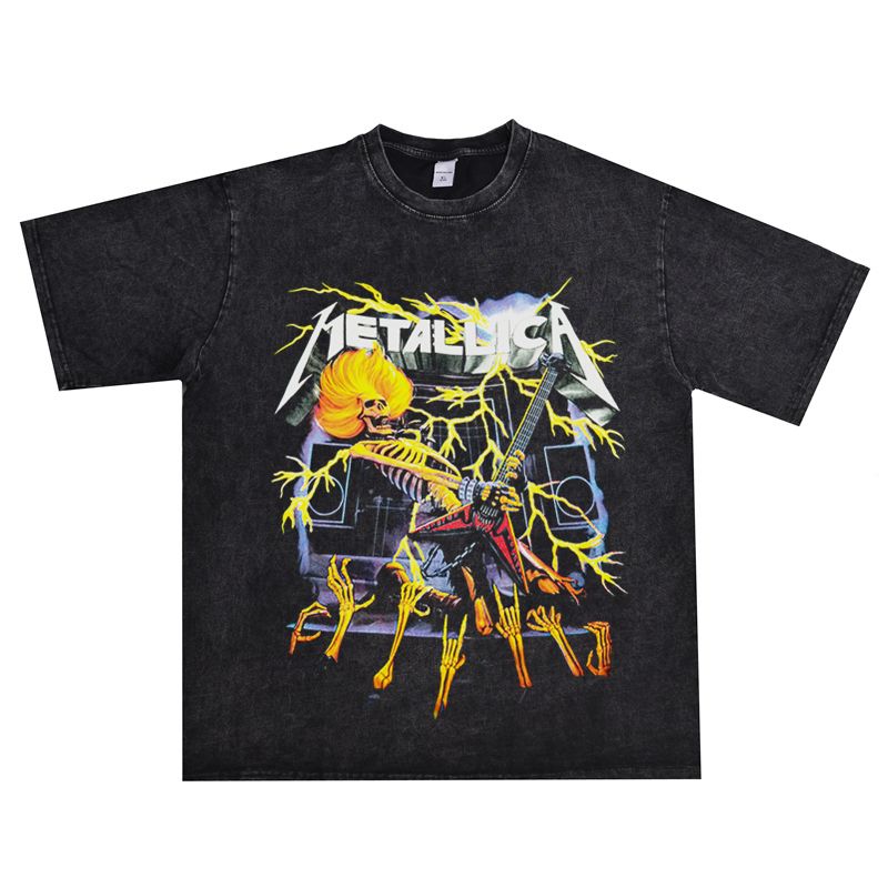 欧美金属乐队metallica摇滚水洗做旧t恤宽松街头嘻哈潮牌男女同款