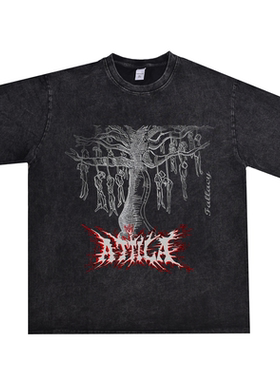 数码直喷金属核摇滚ATTILA乐队印花T恤圆领短袖宽松重磅纯棉