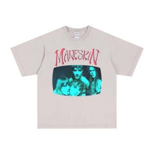 数码直喷maneskin流行金属个性摇滚乐队短袖男女T恤宽松重磅纯棉