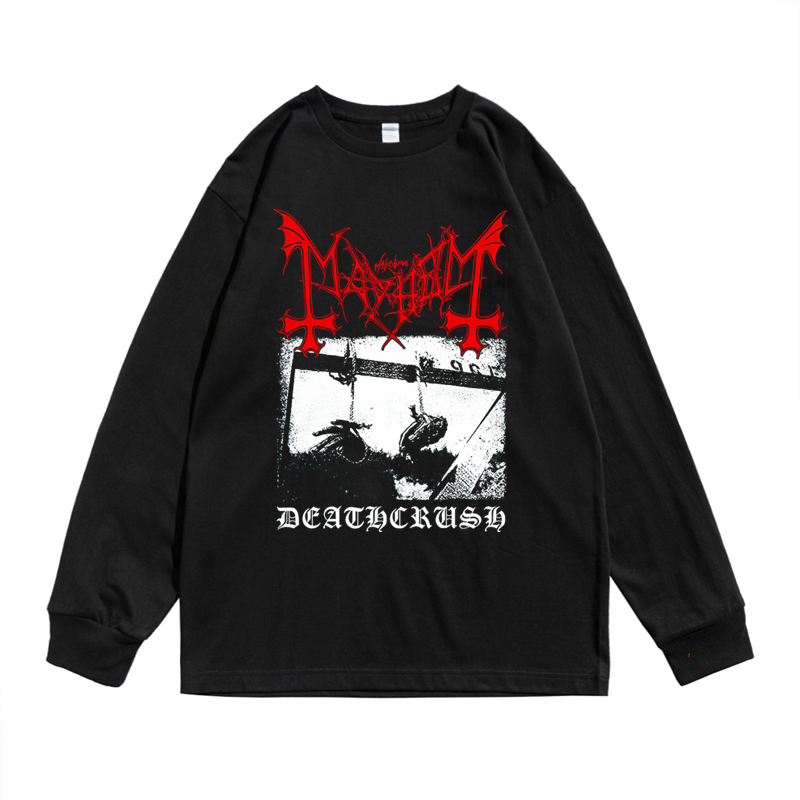 挪威黑金属摇滚Mayhem残害乐队印花长袖t恤纯棉宽松潮流男女同款